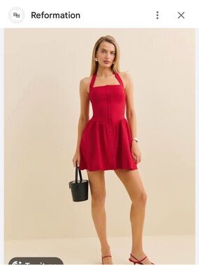 Reformation Crimson Halter Button-Front Mini Dress